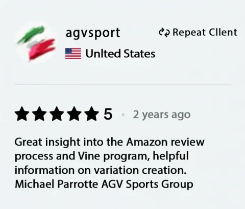 Screenshot of a five-star review from Michael Parrotte, AGV Sports Group, United States, for ECLETE