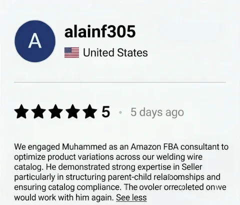 Screenshot of a five-star review from alainf305, United States, for ECLETE