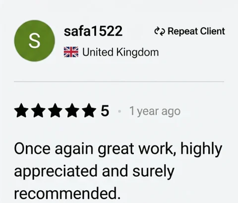 Screenshot of a five-star review from safa1522, United Kingdom, for ECLETE