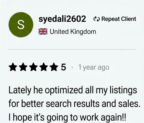 Screenshot of a five-star review from syedali2602, United Kingdom, for ECLETE
