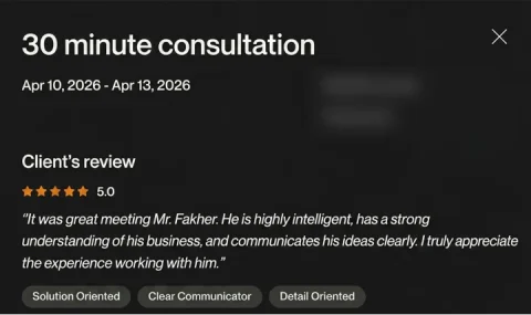 Screenshot of a five-star review from Amazon seller, 30 minute consultation, for ECLETE