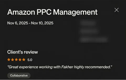 Screenshot of a five-star review from Amazon seller, Amazon PPC management, for ECLETE