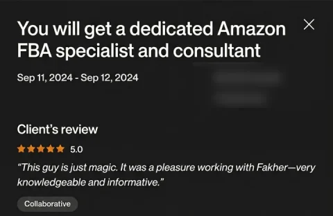 Screenshot of a five-star review from Amazon seller, FBA specialist and consultant, for ECLETE