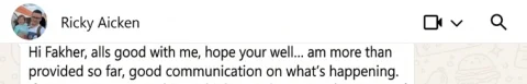 WhatsApp message from Ricky Aicken, Amazon brand owner, about working with ECLETE