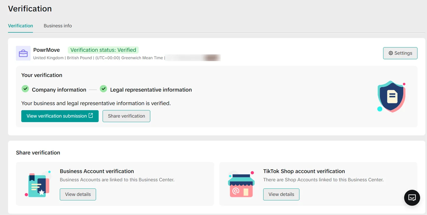 PowrMove TikTok Shop Case Study 2 PowrMove TikTok Business Center: company and legal representative information verified